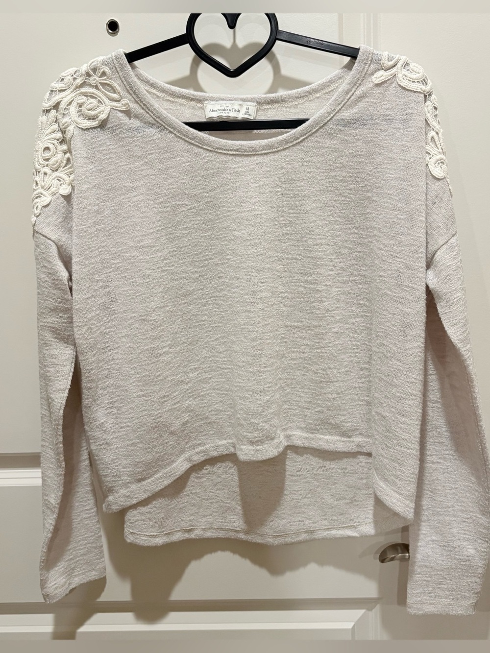 Abercrombie & Fitch Cream Lace-Accent Drop Hem Sweater